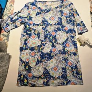 LuLaRoe Blue and Yellow Geometric Dress